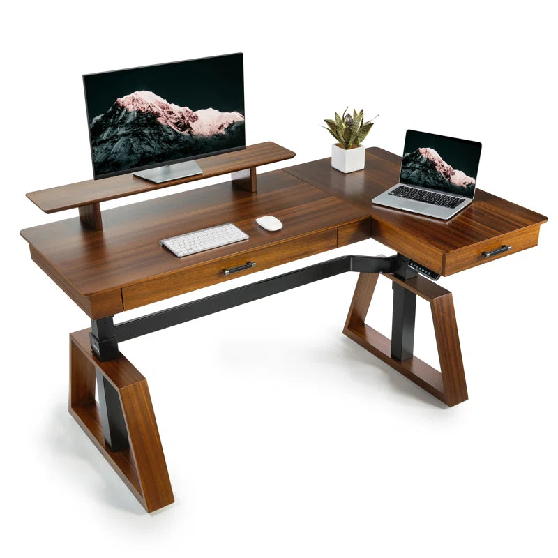 63'' L-shaped Standing Desk with Riser