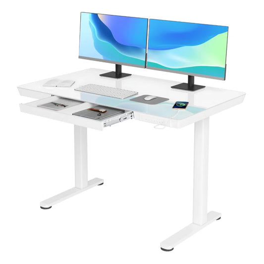 Glass Top Height Adjustable Standing Desk with USB Port and Type-C Port